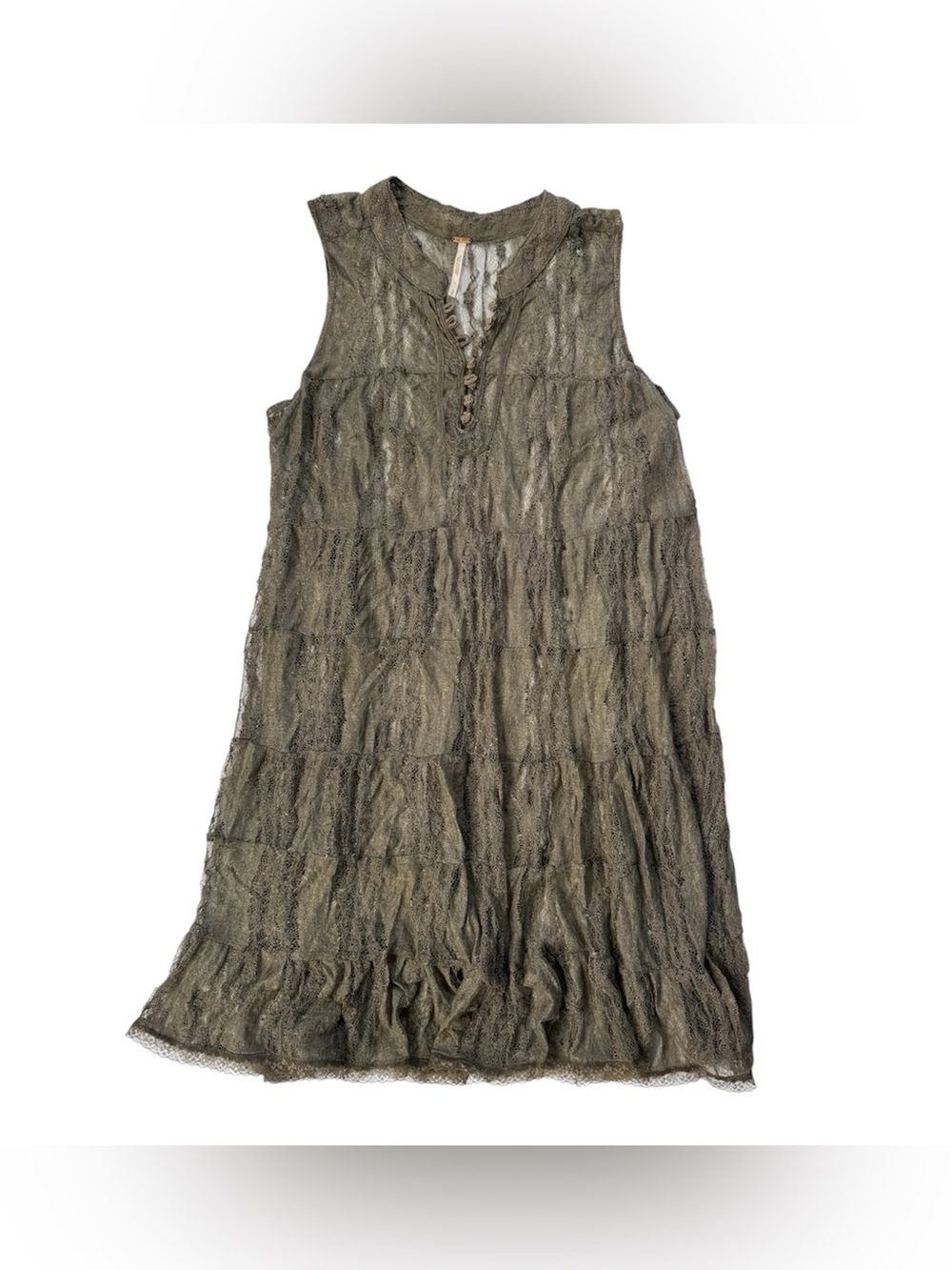 Free People Lace Tiered Midi Dress S Boho Olive Gray